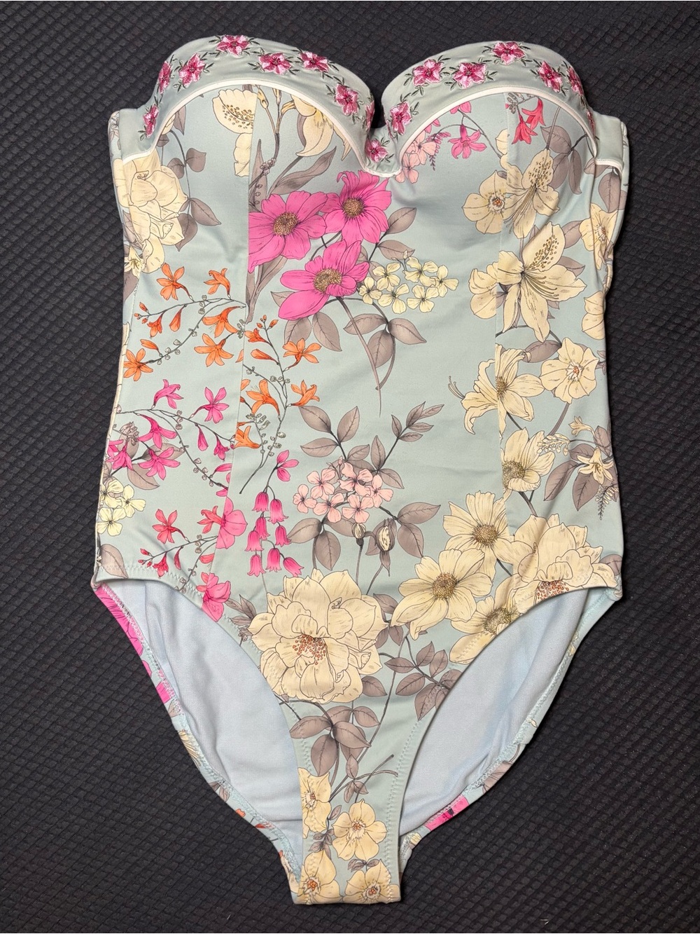 Johnny Was Belladonna Floral Corset Strapless One Piece Swimsuit M